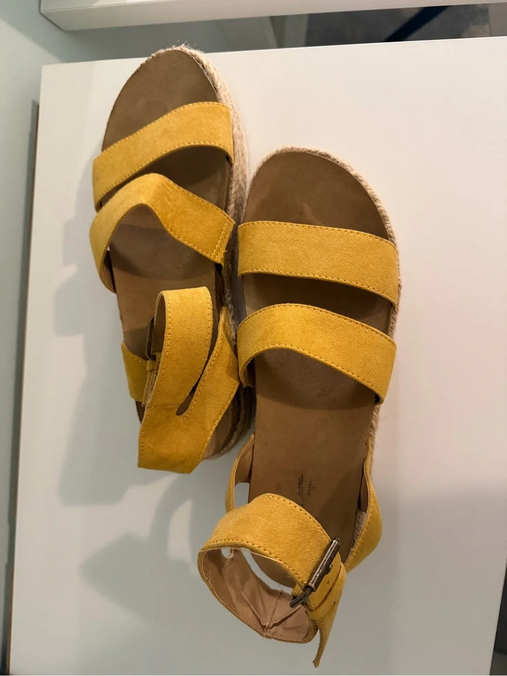 Women's Suede Espadrille Platform Sandals - Mustard Yellow